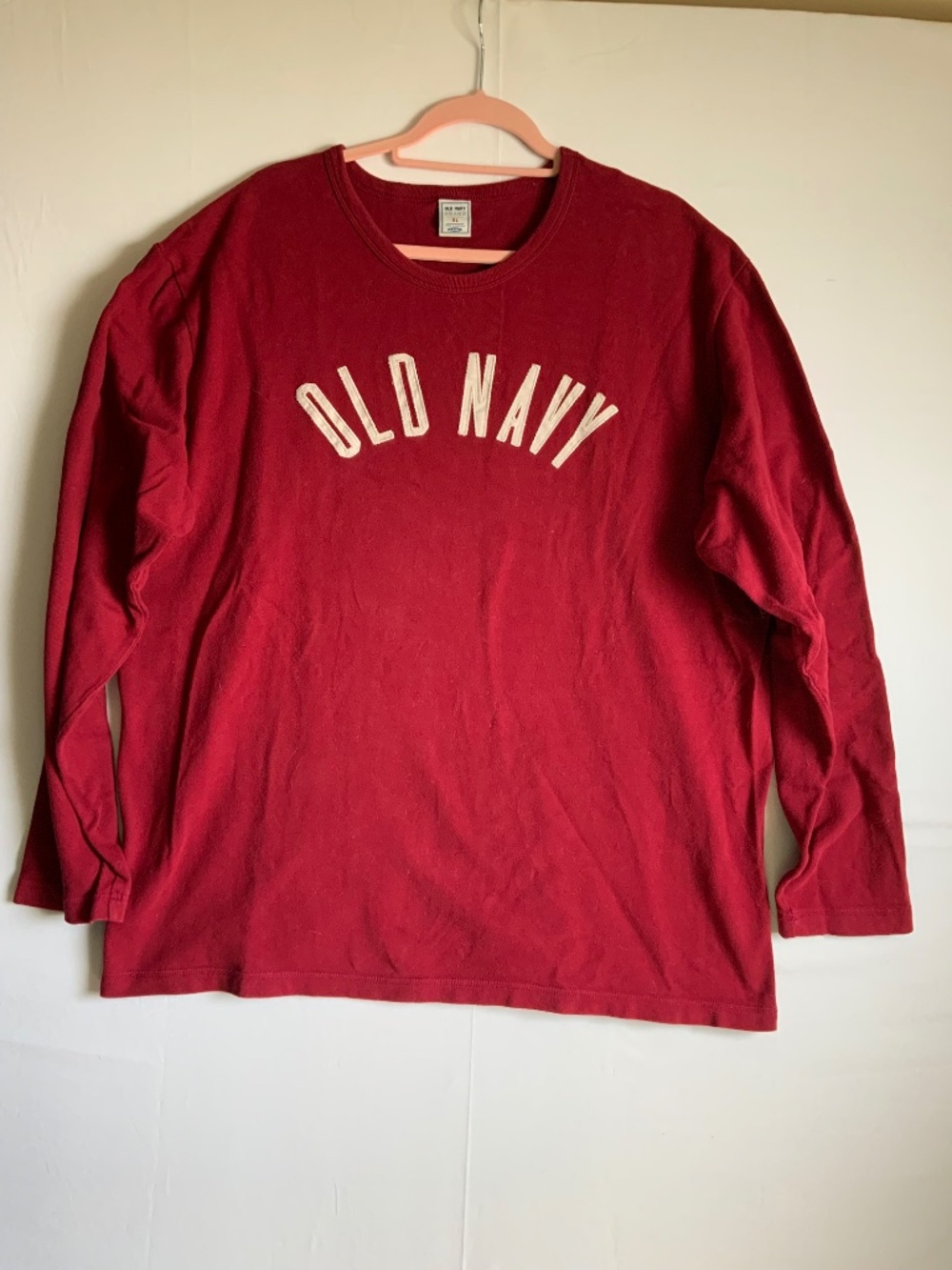 Old Navy Vintage Maroon Red Arch Spellout‎ Long Sleeve Graphic Tee XL
